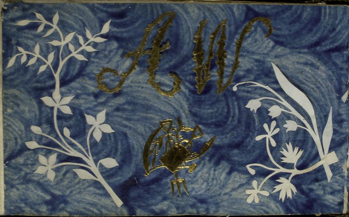 Back endpaper with gilt initials AW.